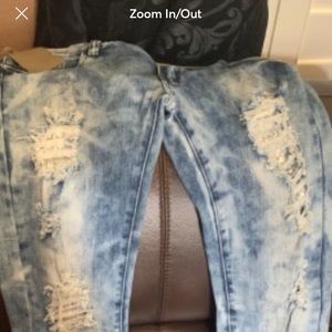 Machine Blue Distressed Rhinestone Jeans (brand new size 13)